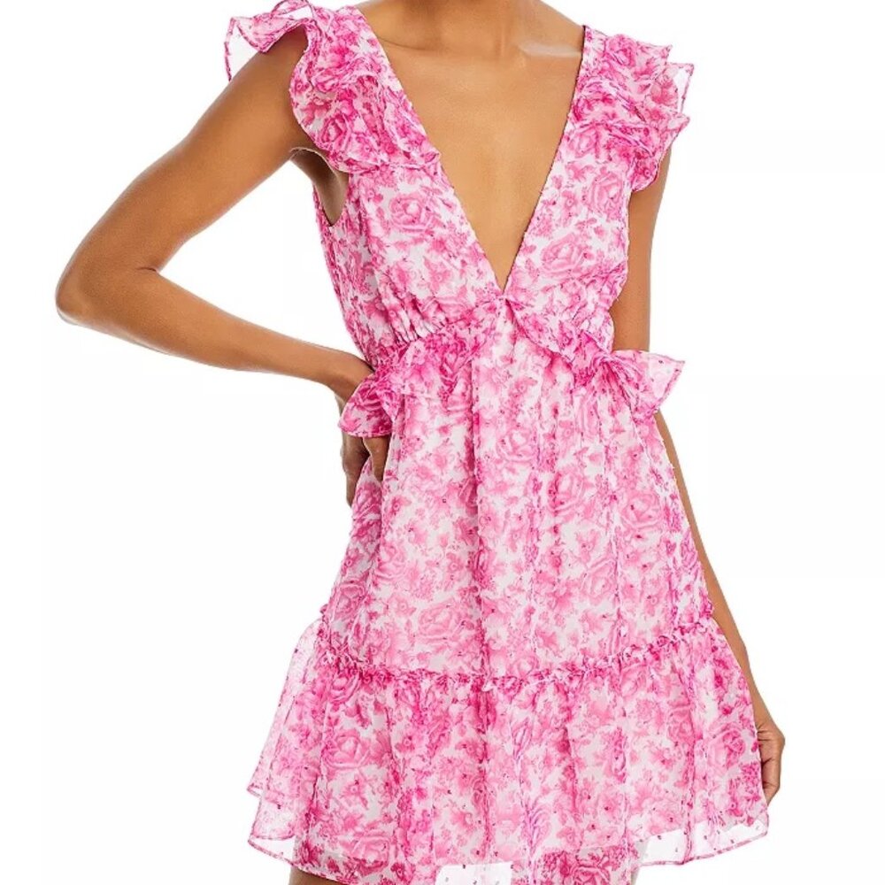 AQUA Floral Ruffle Trim Mini Dress - NWT